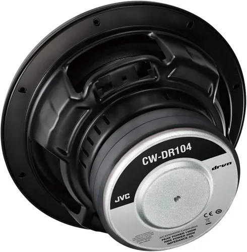 Vista 2 de JVC CW-DR124/104 DRVN Subwoofer de audio para automóvil de 4 ohmios y 350 vatios, individual (negro) con punzón confiable de baja frecuencia