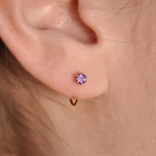 Vista 29 de Half Huggie Birthstone Gold Hoop Earrings for Women Tiny Cartilage Stud Piercing Earring Hypoallergenic Earring Screw Back Dainty Hug