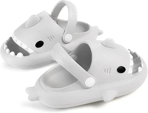 Vista 4 de Sandalias de tiburón para niños y niñas, pantuflas de ducha con forma de nube, bonitas sandalias de punta abierta con dibujos animados, suela