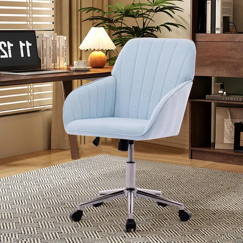 Vista 3 de Silla de escritorio de terciopelo para oficina en casa, moderna silla ajustable para computadora, silla giratoria, bonitas sillas de tocador