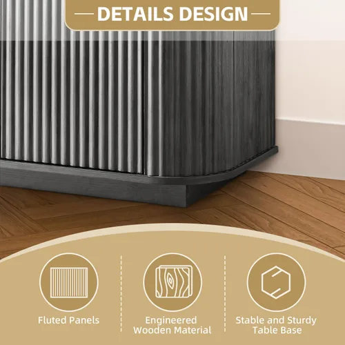 Vista 3 de Aparador de buffet de 64 pulgadas con almacenamiento, moderna credenza acanalada con estantes ajustables, mesa consola de barra de café de madera