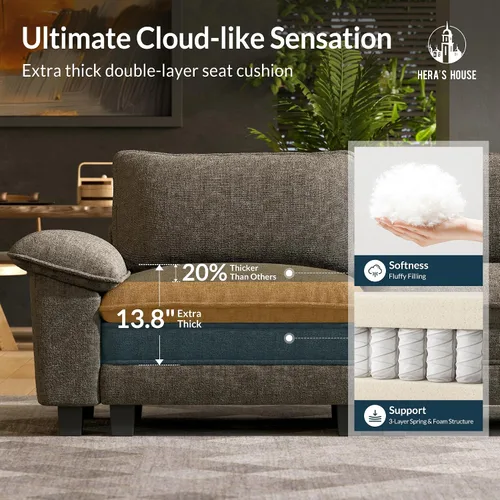 Vista 6 de HERA'S HOUSE Sofá Seccional Modular de 88", Sofás Loveseat para Sala de Estar, Cómodo Sofá Nube de 2 Asientos con Asiento Profundo con Almohada