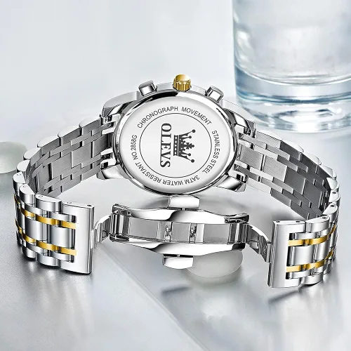 Vista 6 de OLEVS Reloj de pulsera para hombre con esfera multifunción, impermeable, luminoso, analógico, reloj de cuarzo con correa de acero inoxidable