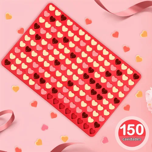 Vista 3 de Webake Mini molde de corazón, 150 cavidades, molde de silicona para gomitas, dulces, chocolate, bandeja para hornear para golosinas caseras, Día