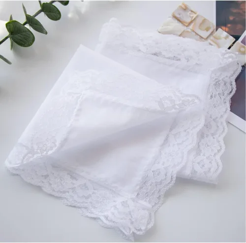 Vista 3 de Pañuelos de encaje de algodón blanco para mujer, pañuelos de boda