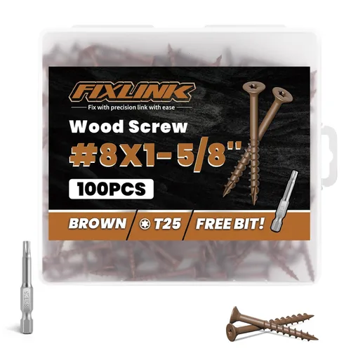 Vista 23 de Tornillos de madera de 1 pulgada, tornillos de cubierta FIXLINK #8 x 1, 150 piezas, con revestimiento epoxi, T25 Star Bit con revestimiento