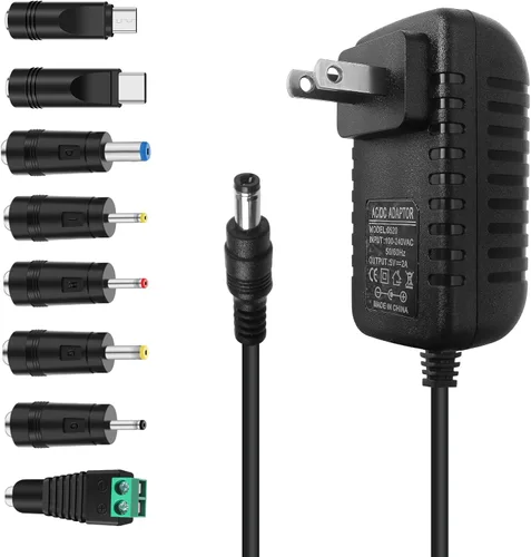 Vista 7 de 5V 1A Cable de alimentación con 8pcs DC Connector Universal 5W Power Adapter Wall Charger Plug, AC 100-240V to DC 5V 1A 800mA 500mA, 5.5 * 2.5mm