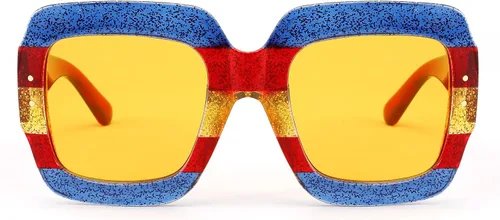 Vista 3 de Feisedy B2276 Gafas de sol cuadradas de gran tamaño con marco de brillantina multicolor