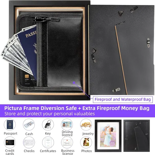Vista 4 de Marco de fotos con bolsa de dinero, caja fuerte de 5 x 7 pulgadas, caja de almacenamiento secreta oculta oculta para ocultar, caja de almacenamiento
