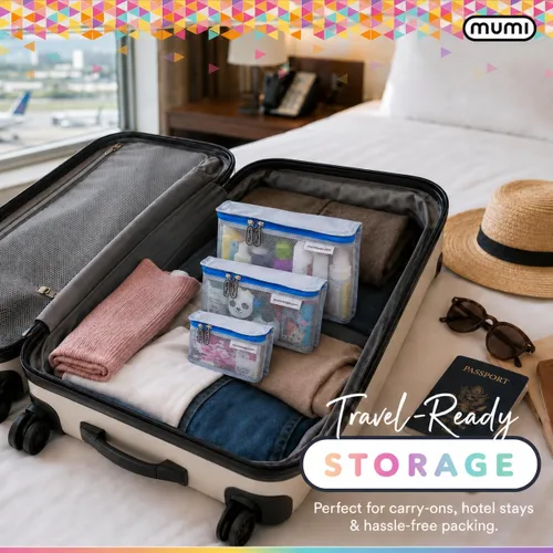 Vista 6 de MUMI Juego de 3 neceseres de viaje – Bolsas de aseo resistentes al agua para mujeres y hombres – Bolsas transparentes para artículos de tocador