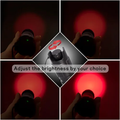 Vista 2 de Linterna de luz roja de atenuación continua, pureza alta de 620nm-630nm, brillo ajustable y enfoque para observación nocturna, astronomía, aviación