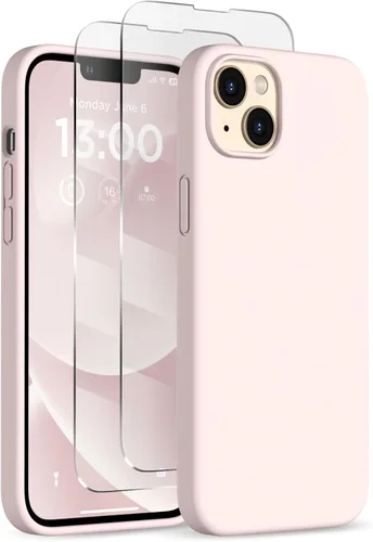 Vista 14 de Funda delgada para iPhone 13 de 6.1 pulgadas, silicona líquida a prueba de golpes, con forro de microfibra suave antiarañazos, 2 protectores