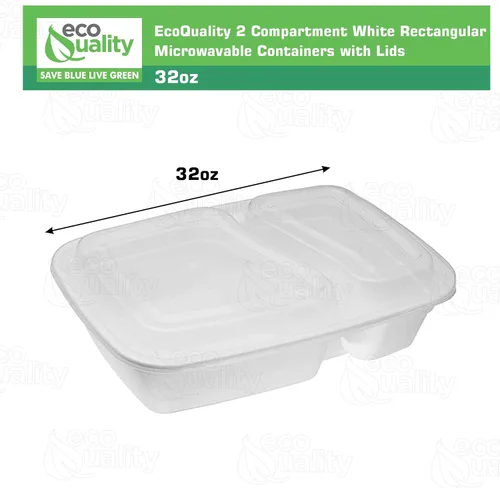 Vista 3 de EcoQuality Paquete de 25 recipientes blancos para preparación de comidas, 2 compartimentos con tapas, caja Bento para almacenamiento de alimentos