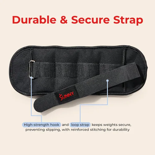 Vista 5 de Sunny Health & Fitness Pesas de tobillo (par) – 1,2,3,4,5 libras, opciones ajustables, resistentes al sudor, correa segura para fitness, caminar