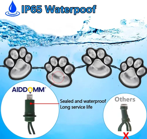 Vista 3 de Luces solares con estampado de patas de 16.8 pies, tira de luces solares para perros y gatos (juego de 8) para exteriores, impermeable, decoración