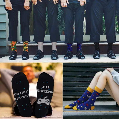 Vista 5 de PopCrew Power Socks Calcetines retro de videojuegos Divertidos calcetines de vestir novedosos para juegos, regalo para hombres y mujeres, unisex