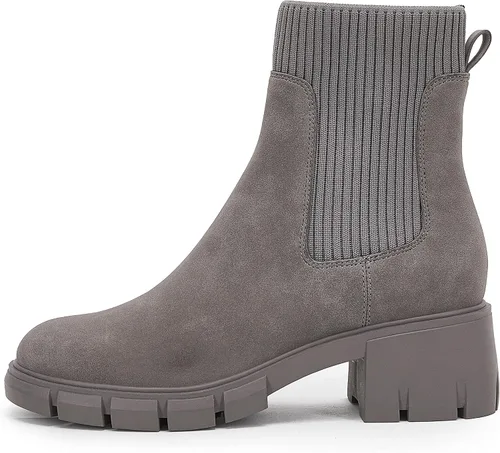 Vista 3 de Ruanyu Botas de plataforma con tacón grueso para mujer, elásticas, tipo Chelsea, con suela de lengüeta, antideslizantes, botas de combate