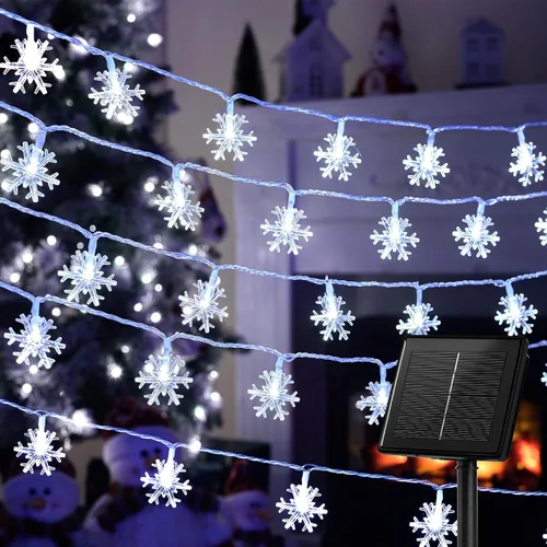 Vista 20 de Brightown Guirnalda de luces solares de copo de nieve de Navidad, 2 unidades, 100 luces LED de 39 pies para exteriores, impermeables, con 8 modos