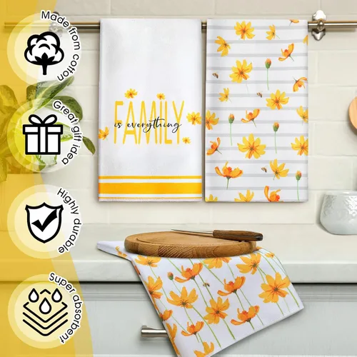 Vista 4 de 4 toallas de cocina de verano con flores amarillas para decoración de casa de campo, toalla de cocina absorbente de primavera, toallas de mano
