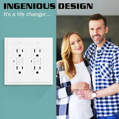 Vista 6 de Placa Decorativa de Pared de Borde Moderno de 2 Enchufes, Cubierta para Interruptor de Salida, Doble Decorador, Placa Frontal Eléctrica