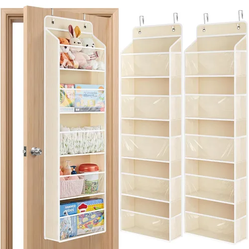 Vista 10 de JARLINK Organizador de almacenamiento de juguetes de animales de peluche, organizador sobre la puerta con ventanas transparentes, capacidad de carga