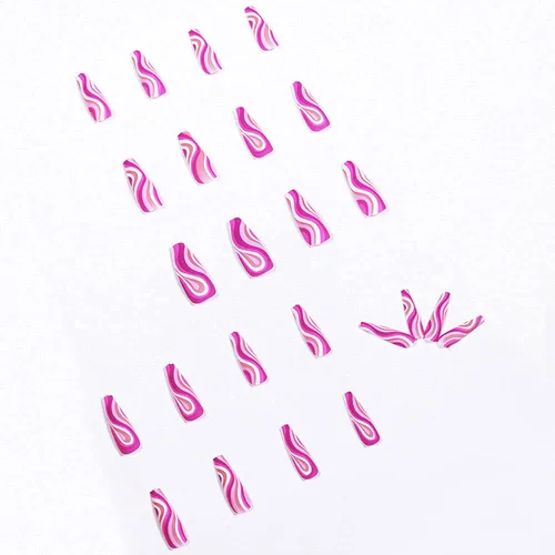 Vista 40 de Uñas postizas francesas a presión, uñas postizas largas de acrílico con forma de ataúd de cobertura completa, uñas postizas de bailarina