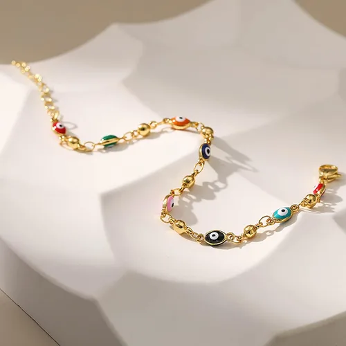 Vista 10 de Delicadas pulseras de oro para mujer, chapado en oro 18, ajustable, mal de ojo, mariposa, cuentas, perla, corazón, turquesa, hecha a mano para mujer