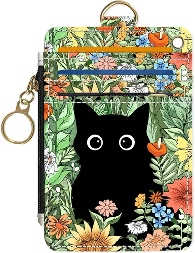 Vista 23 de Portafolios delgados con soporte para tarjeta de crédito, funda delgada de cuero PU con bloqueo RFID para viajes con ventana para ID, regalos