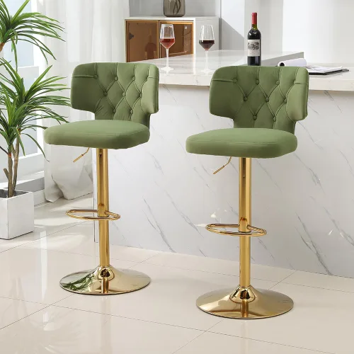 Vista 6 de 2 taburetes de bar modernos de altura de mostrador con parte trasera tapizada giratoria ajustable para cocina, isla restaurante, aguacate, verde