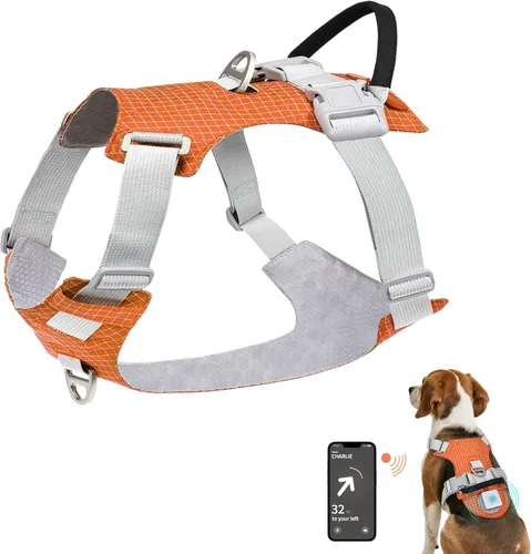 Vista 8 de Joytale Arnés para perro sin tirones con soporte para AirTag, arnés suave de seguridad nocturna para perro con asa de control y 2 clips, chaleco