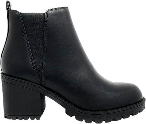 Vista 4 de Soda Botines de tacón grueso con suela de almendra para mujer, Poliuretano negro