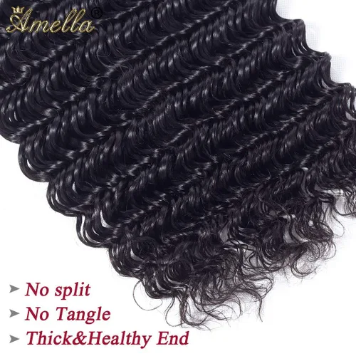Vista 5 de Amella Extensiones de cabello brasileño de onda profunda de 14 pulgadas, 100% sin procesar, 1 paquete de cabello ondulado profundo, paquetes