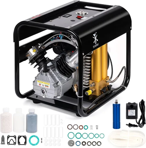 Vista 2 de TUXING Compresor de aire PCP de 4500 psi, filtro separador de agua y aceite de filtración de dos etapas, versión de parada automática, compresor