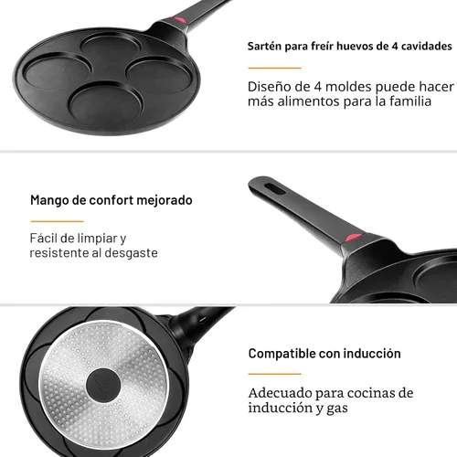 Vista 4 de Sartén para Panqueques Antiadherente - Adecuada para Todas las Estufas y Cocinas de Inducción, Plancha Mini Silver Dollar de 10.5 Pulgadas