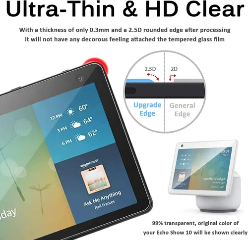 Vista 5 de Miimall Protector de pantalla compatible con Echo Show 10, película de vidrio templado, HD, transparente, duro, antiarañazos, ultrafino