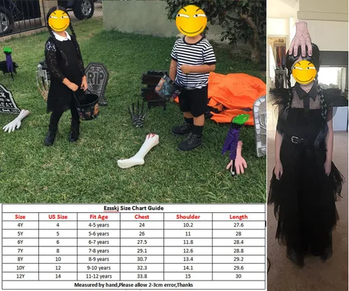 Vista 7 de Wednesday Addams Dress Kids Girls Costume for Family Halloween Costumes Cosplay Outfit Party Princess Dress