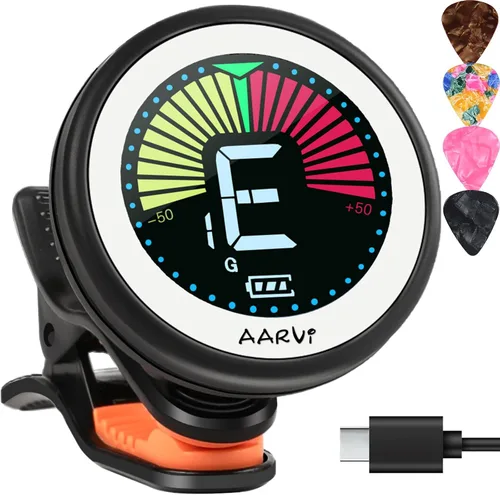 Vista 11 de AARVI Afinador de guitarra con clip para todos los instrumentos, guitarra acústica/eléctrica, ukelele, bajo, violín, banjo, pantalla LCD grande