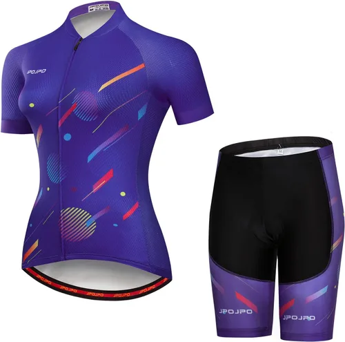 Vista 159 de Camiseta de ciclismo para mujer, manga corta y pantalones cortos de ciclismo acolchados para verano