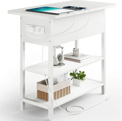 Vista 15 de Yoobure - Mesa auxiliar con estación de carga; mesa auxiliar con tapa abatible, puertos USB y tomas de corriente; mesa de sofá, cama, sala de estar