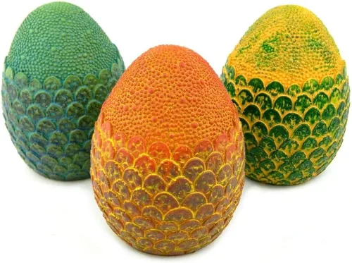 Vista 2 de Dragon Egg - Réplicas de pisapapeles de resina sólida de 4.5 pulgadas, juego de 3, rojo, verde y azul