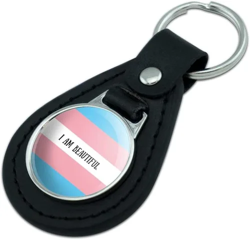 Vista 2 de Personalizado 1 línea llavero de cuero negro de la bandera del orgullo del transgénero