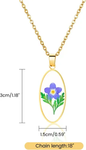 Vista 49 de Collar de flores silvestres prensadas con encaje de Forget-Me-Not y Queen Anne Collar de flores prensadas de oro Collares hechos a mano