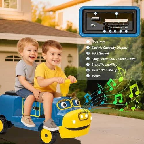 Vista 5 de Tren de paseo de 2 plazas y 12 V para niños con asiento abatible Azul