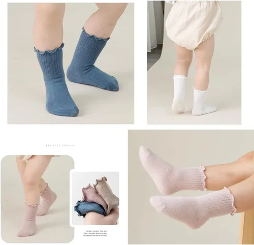 Vista 6 de Calcetines largos de algodón sólido hasta la rodilla para niñas recién nacidas y niñas pequeñas
