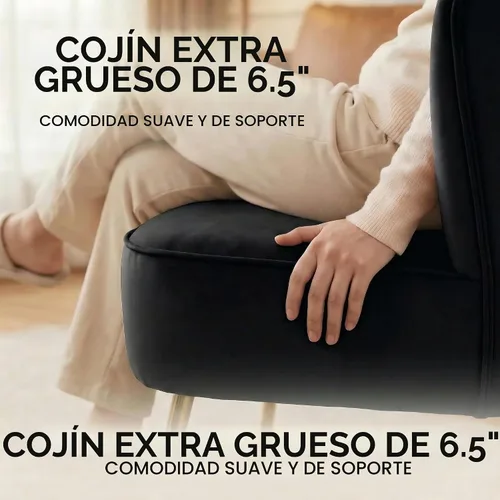 Vista 4 de DUOMAY Juego de 2 sillas decorativas modernas de terciopelo con patas doradas, silla lateral con respaldo alado para sala de estar, dormitorio Negro