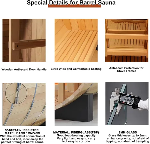 Vista 3 de Smartmak Sitio de sauna de barril de madera al aire libre, 4 personas Canadian Hemlock Garden Saunas de madera tradicionales con techo de asfalto