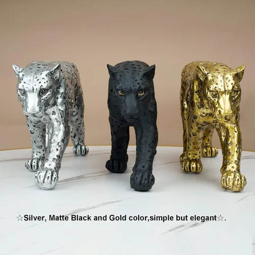 Vista 7 de Estatua de guepardo, pantera negra, leopardo, resina, gato grande, escultura moderna para el hogar, escultura de leopardo realista, regalo