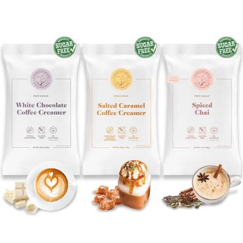 Vista 12 de 5 SPARROWS - Crema de café saludable sin azúcar (chocolate blanco) - Endulzada con stevia, cero azúcar, mezcla de bebida saborizada apta para dieta