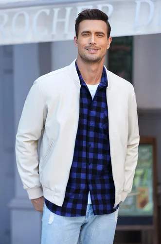 Vista 3 de COOFANDY Camisas de franela a cuadros de manga larga con botones para hombre
