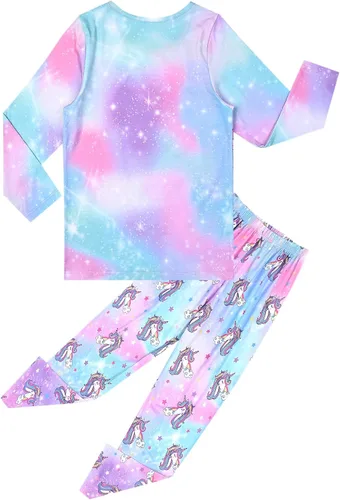 Vista 2 de QPANCY Pijamas de unicornio para niñas, conjuntos de pijamas de algodón para niños pequeños